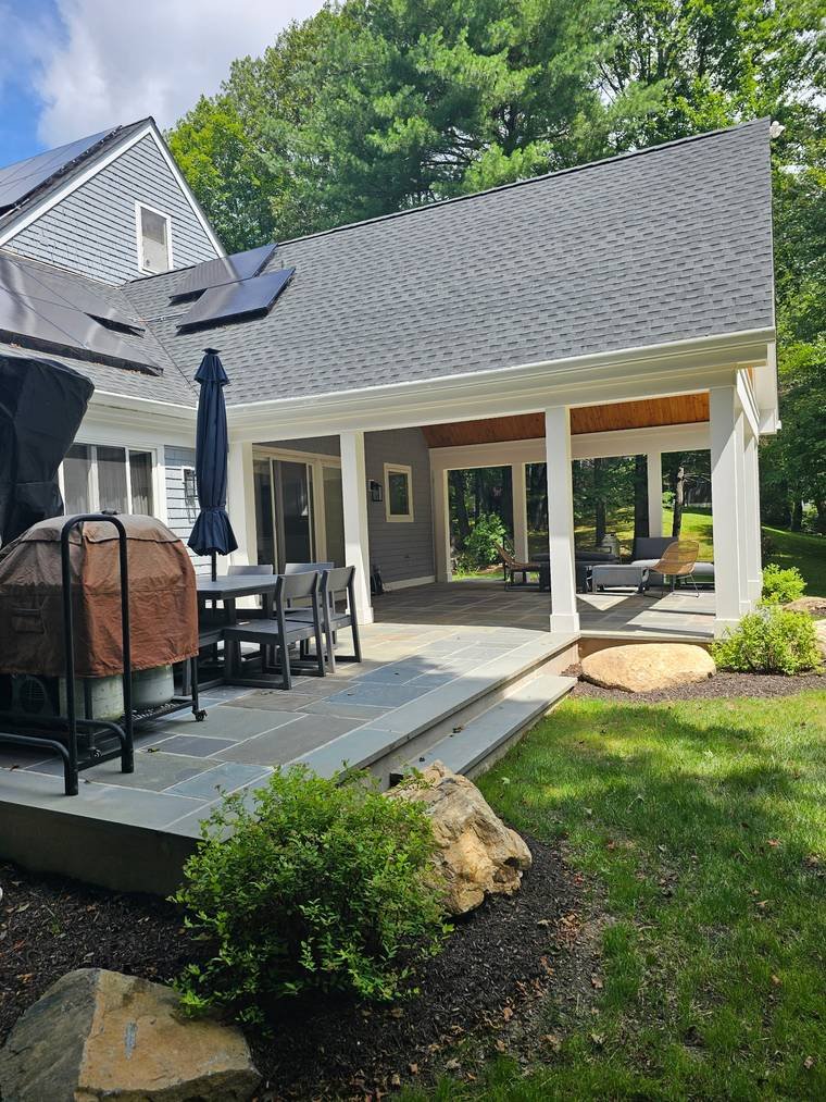 Covered porch addition with bluestone patio, Westchester County, NY